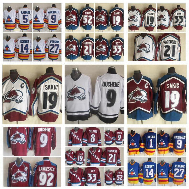 

Fashion Retro Colorado Avalanche Jersey Peter Forsberg Patrick Roy Joe Sakic Adam Foote Paul Kariya Mens Vintage Stitched Hockey Jerseys, Red