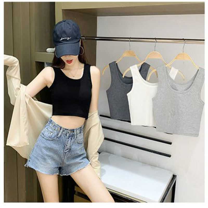 

Kintted Women Crop Top Casual Ribbed Sleeveless O-Neck Summer Short Tank Female Clothing W106 210526, Black