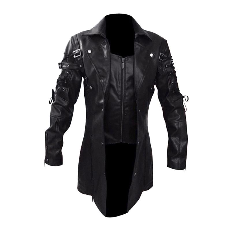 

Men's Jackets Men Leather Jacket Winter Waterproof Long Faux Fur Coats Motorcycle Clothing Gothic Black Zipper
