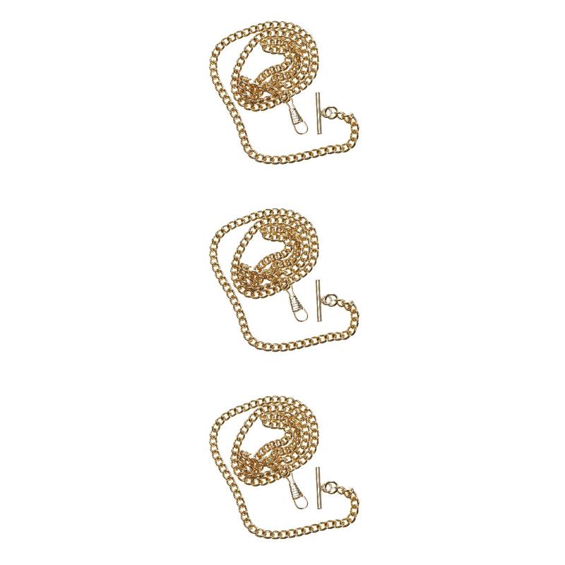 

Pendant Necklaces 3pcs Classic Metal Plated Pocket Watch Chain Jean Belt Holder Decoration (Golden Total Length 65cm)
