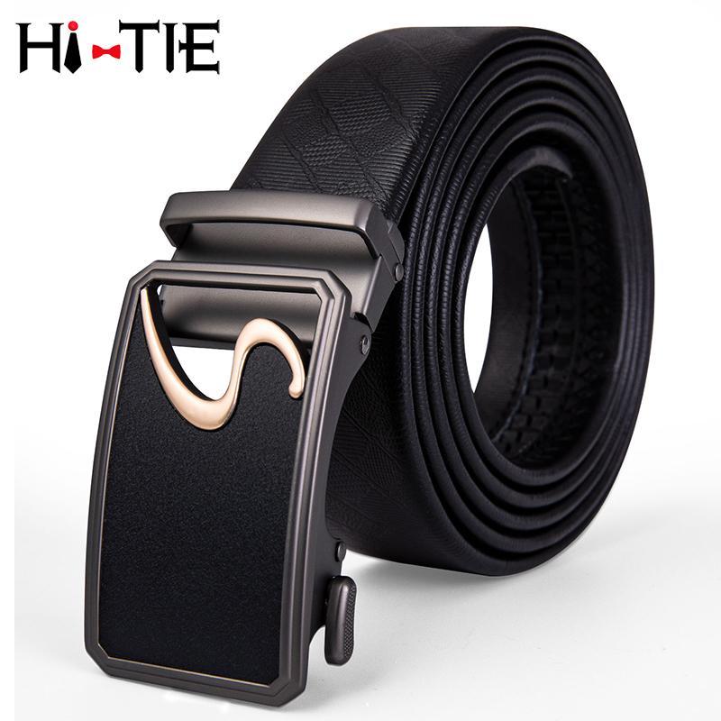 

Hi-Tie Arrival Men Belt Alloy S Buckle Cow Genuine Leather Cowhide Strap Automatic Waistband For PD-2073 Belts, Black;brown