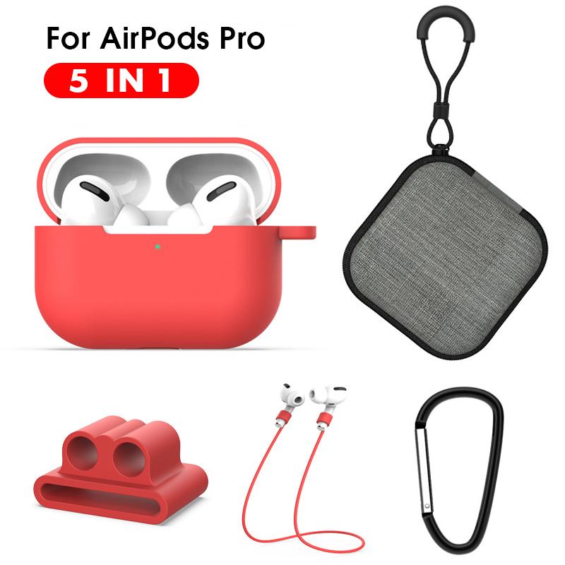 

5 IN-1 Protective Cases For Air pods Pro Soft Silicone Lanyard Carabiner Earphones Case Airpods 3 Accessories Storage Box