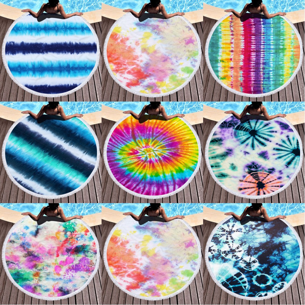 

Microfiber plus tassel round beach bath towel yoga mat tie-dye series, Customize
