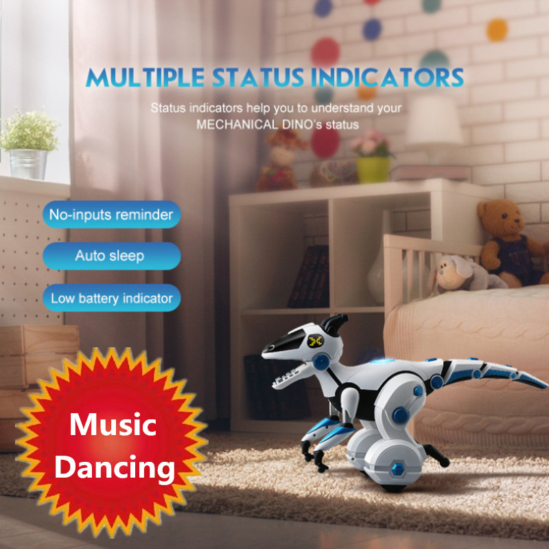 

High Simulation Dinosaur 2.4G Remote Control RC Robot With Flash Lights Music Dancing Walking Touch Sensor Intelligent Animal, White