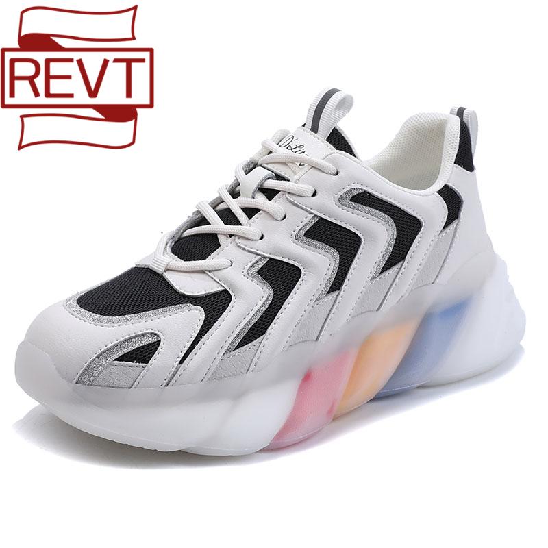 

Girl Chunky Sneakers Women Rainbow Color Mesh Genuine Leather Round Toe Lace-Up Lady Casual Vulcanize Shoes Female Handmade Dress, Black