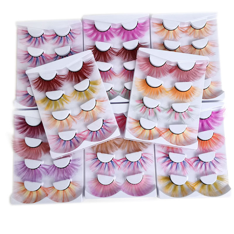 

Wholesale 4 Pairs Eyelashes 25mm Faux Mink Colored Eyelash Coloful Lashes For Cosplay Halloween Cosmetic Party Vendor