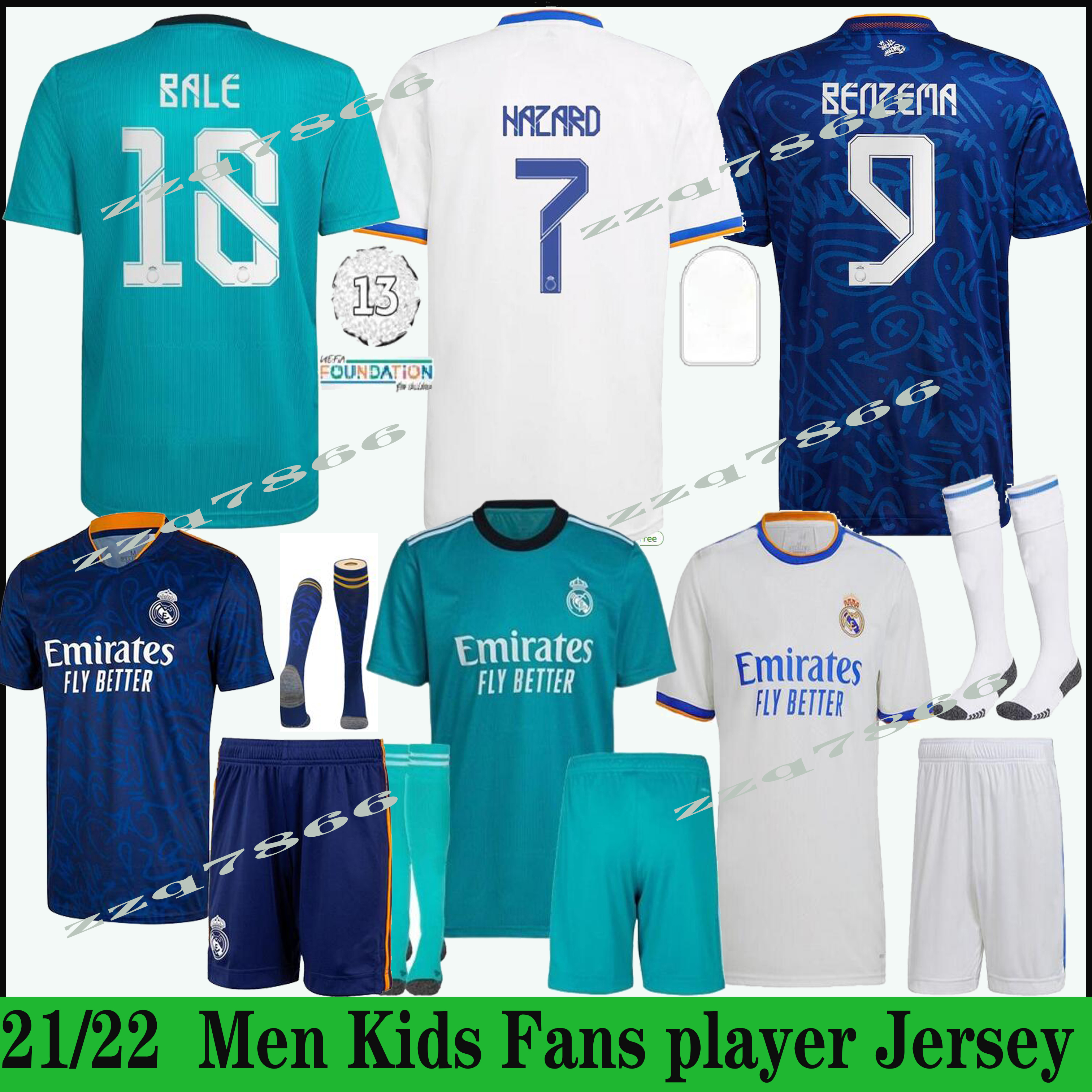 

REAL MADRID fans player 2122 soccer jerseys HAZARD football shirts ALABA SERGIO RAMOS BENZEMA ASENSIO MODRIC MARCELO camiseta men + kids kit, Black;yellow