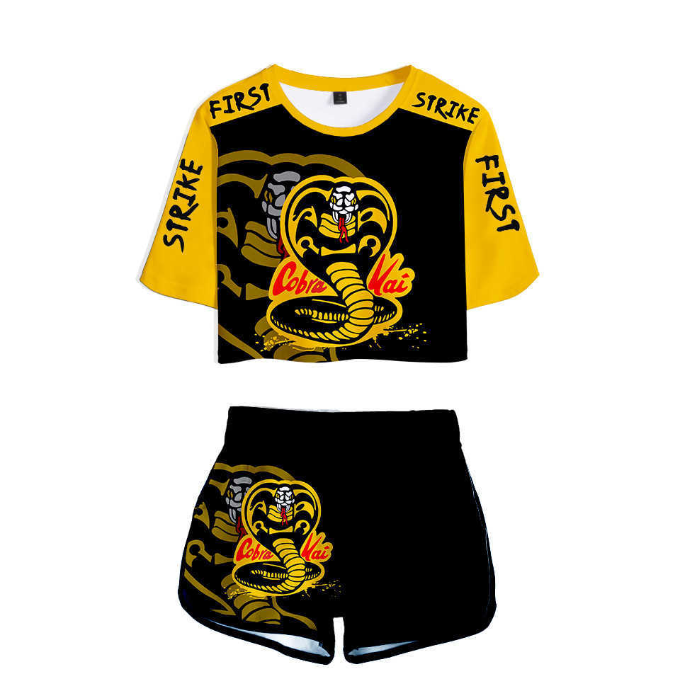 

Cobra Kai 3D Tracksuits The Karate Kid Two Piece Set Sexy Short Top+Middle Waist Shorts Pop Lady Fitness Summer Sport suit Girl
