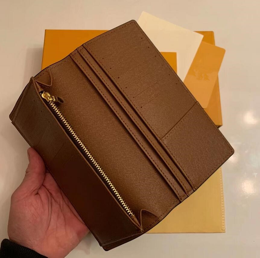 

Fashion clutch Genuine leather wallet with box dust bag Women Men Purse Real Images Wholesale 62665, Brown grid