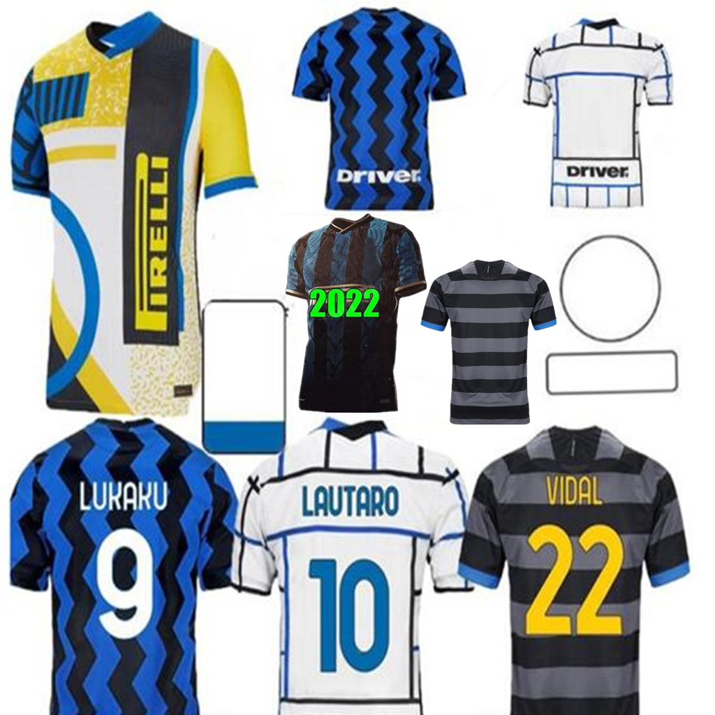

INTER LUKAKU LAUTARO 20 21 soccer jersey MILAN VIDAL BARELLA ERIKSEN ALEXIS HAKIMI RONALDO 22 football shirt uniforms men home away 3rd 4fou, Black;yellow