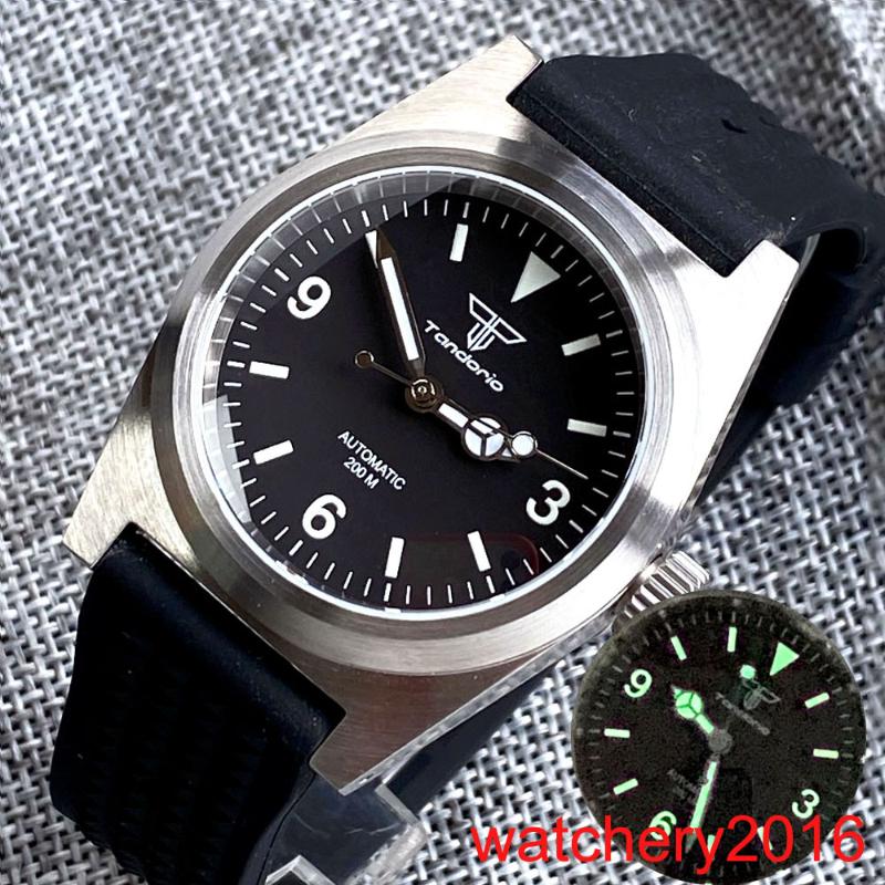 

Wristwatches Tandorio 38mm Japan NH35 PT5000 Automatic Movement Luminous Sapphire Glass Waterproof 20ATM Mens Watch Waffle Rubber Strap, Logo