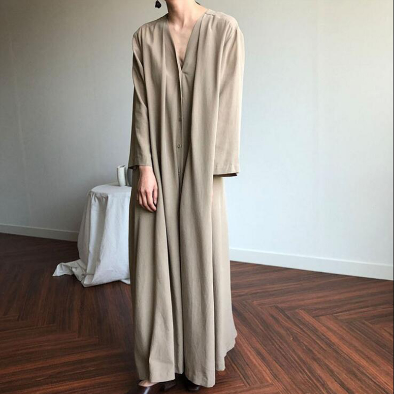 

Paris Girl Women Korean Autumn Long Dress Sexy V-Neck Full Sleeves Vestido with Belt Vintage Plus Size Robe Femme Elegant Longue 210524, Black