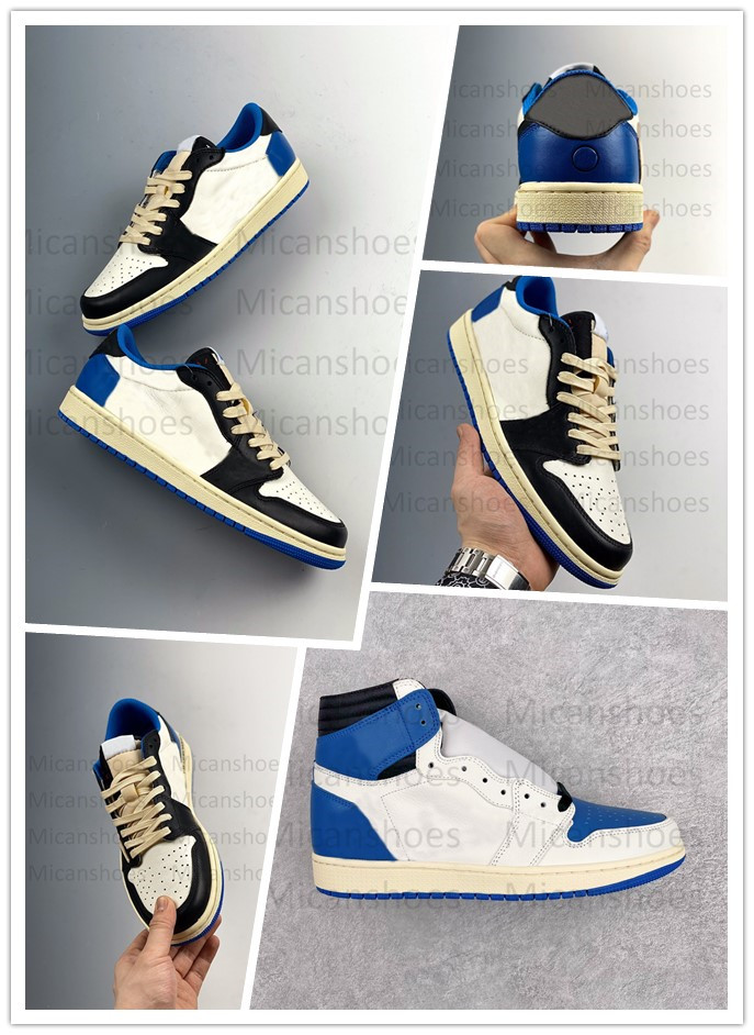 

Travis Scott x Fragment 1 High Low OG SP Designer 1s Basketball Shoes Military Blue TS Black Sail Shy Men Women Sports Sneaker Outdoor Trainers, Customize