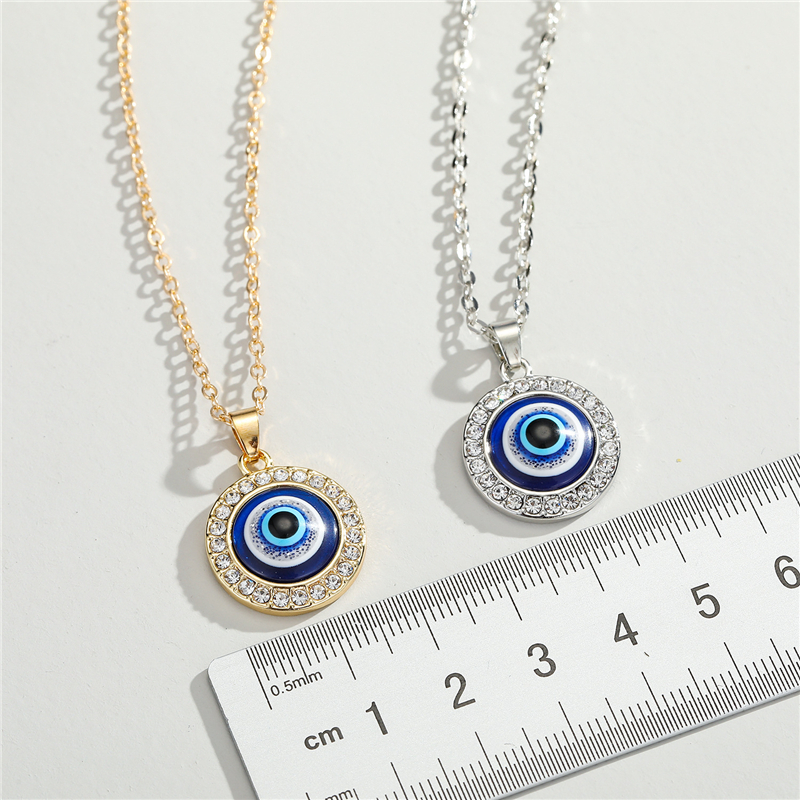 

Blue Evil Eye Necklaces Luxury Crystal Rhinestone Round Pendant Clavicle Necklace Silver Gold Choker Jewelry Fashion Charm Lucky Turkey Devil Eyes Christmas Gifts