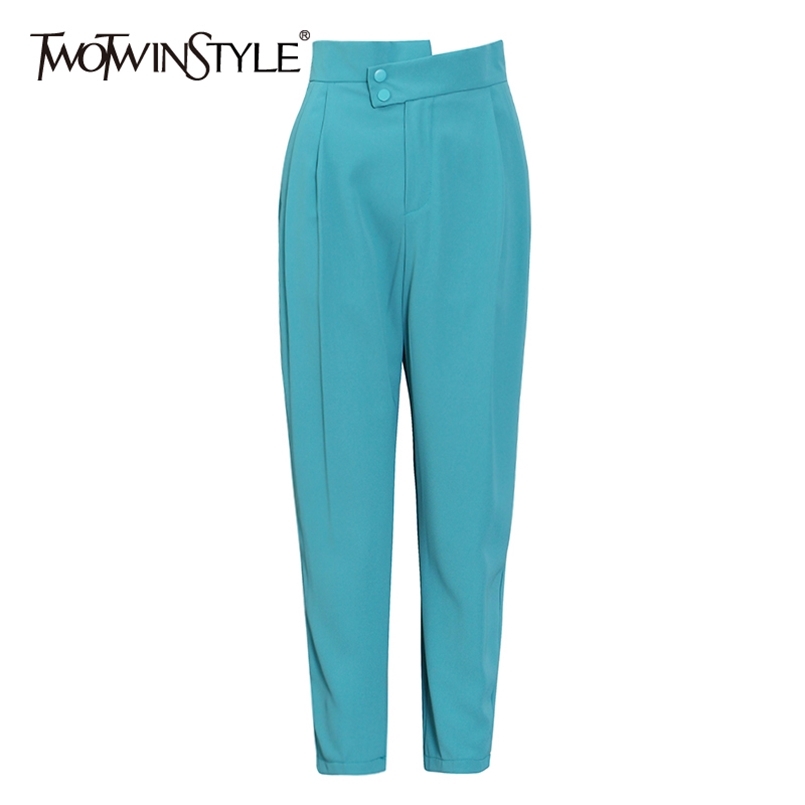 

Casual Solid Pant For Women High Waist Irregular Pleated Full Length Harem Pants Female Spring Fashion Stylish 210521, Black
