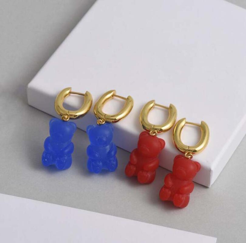 

Dangle & Chandelier Color Resin Transparent Cartoon Summer Earring Chic Girls Lovely Red Blue Animals Character Eardrop, Silver