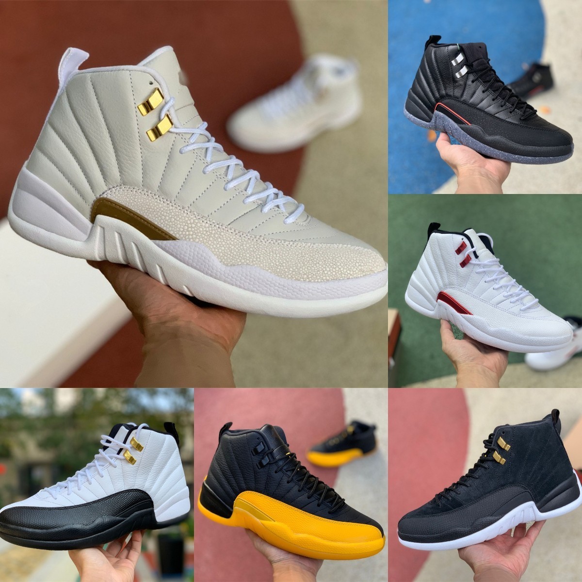 

Jumpman Utility Grind 12 12s Mens High Basketball Shoes Twist Black University Gold Indigo Flu Game JORDÁN OVO White Reverse Taxi Fiba Gamma