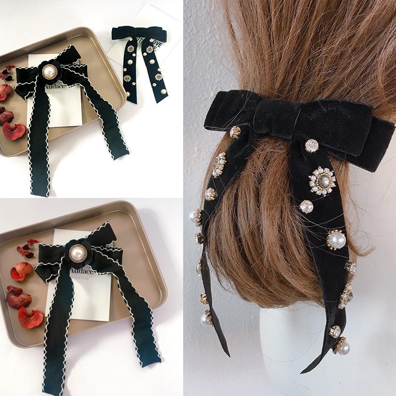 

Hair Clips & Barrettes Headwear Wild Bow Tie Brooch Velvet Inlaid Diamond Spring Clip Accessories For Women, Golden;silver