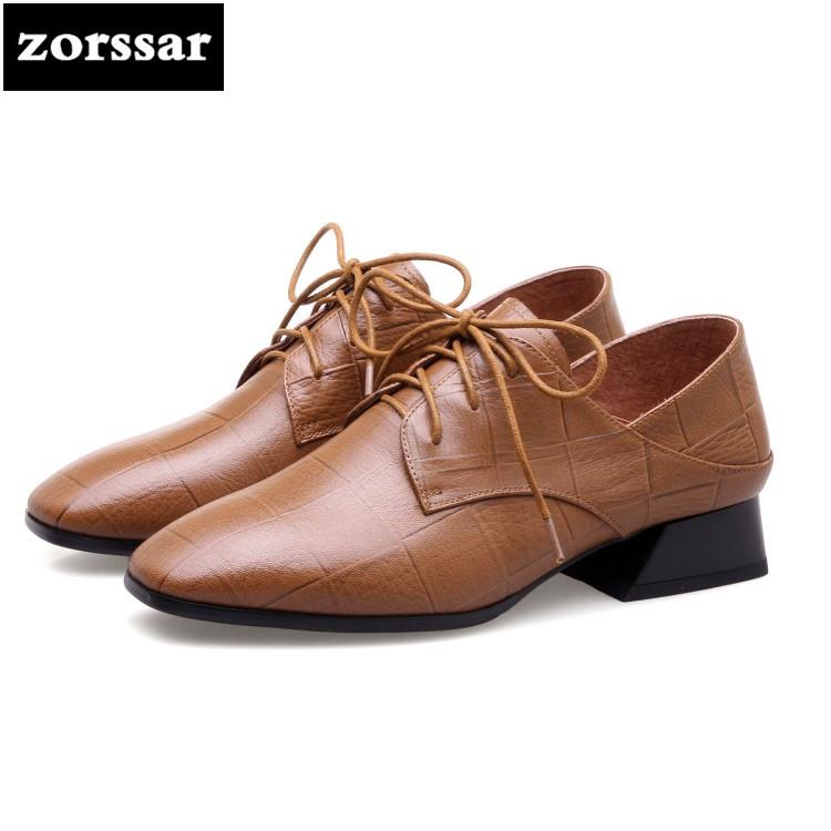 

Zorssar} 2021 Spring Fashion Genuine Leather Women High Heels Round Toe Low Heel Shoes Pumps Leisure Ladies Big Size Dress, Black