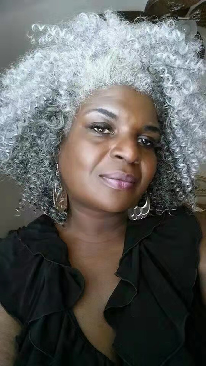 

Stunning gray hair style afro kinky curly brazilian remy extension african ameircan new natural grey wraps drawstring pony tail for black women 120g 140g
