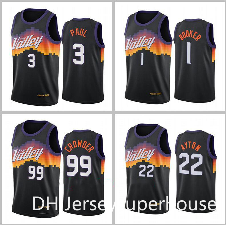 

Men basketball PhoenixCity Team Devon 1 Booker 22 Ayton 3 Paul Black City 2020 21 Basketball Jersey, Black;red