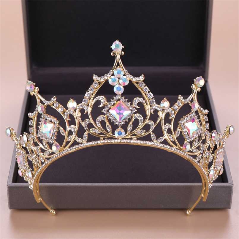 

FORSEVEN Gold Color Diadem Bridal Hair Jewelry Crystal Beads Tiaras Crown Headpiece Women Wedding Accessories JL 211019