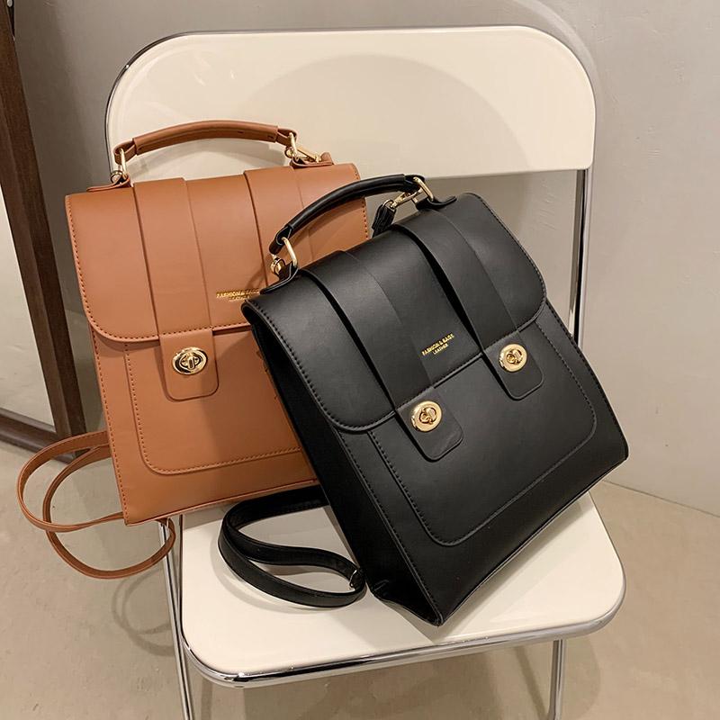 

Backpack Style Vintage Brand Woman High Quality PU Leather School Bags For Teenage Girls Fashion Soft Ladies Double Shoulder, Black