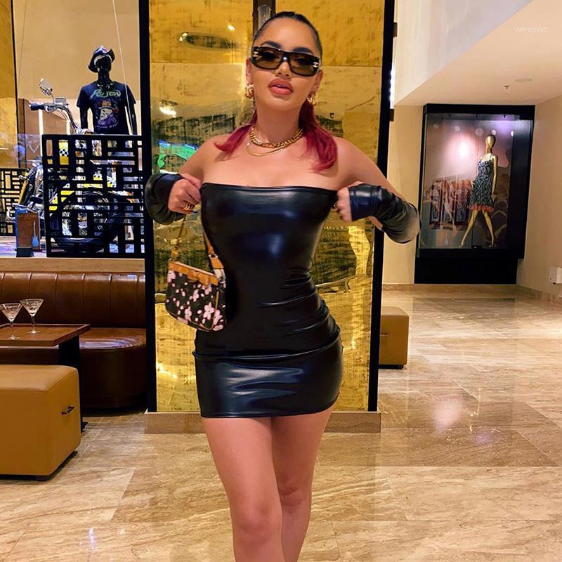 

Casual Dresses 2021 Sexy Tube For Women' High Street Style Solid Waist Mini Pencil Dress Bodycon Clubwear Femme Robe Beer