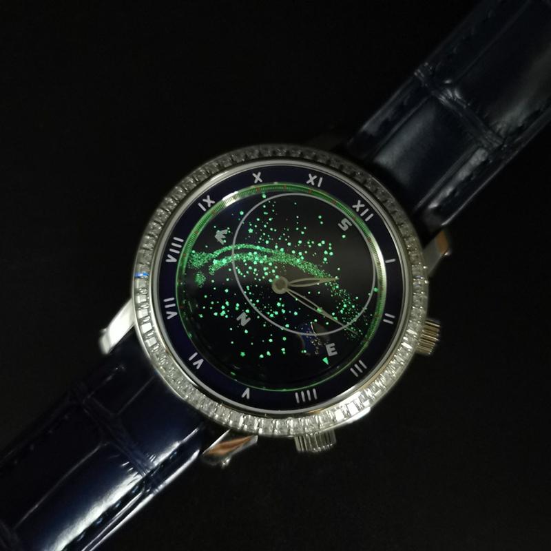 

PPF montre DE luxe diamond watch 44mm Japan 9015 manual movement fine steel case alligator skin strap mens watches, Box