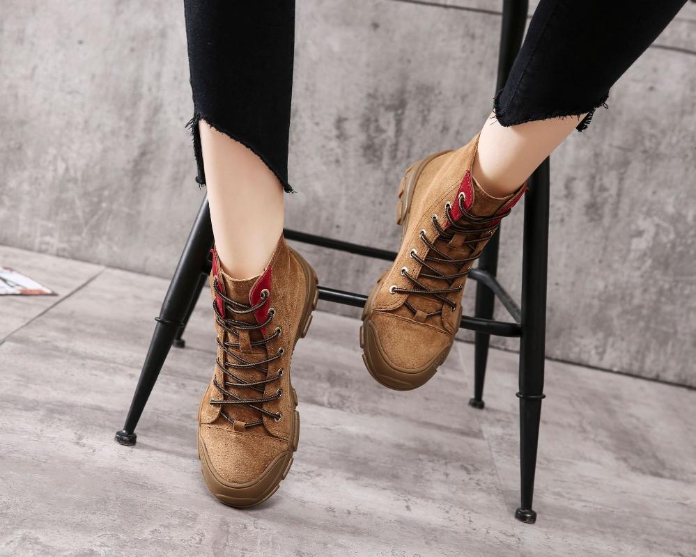 

Boots Fashion Leisure Cross-tied Women Ankle Round Toe Med Flat With Punk Motorcycle Spring Autumm Lace Up Shoes, Black
