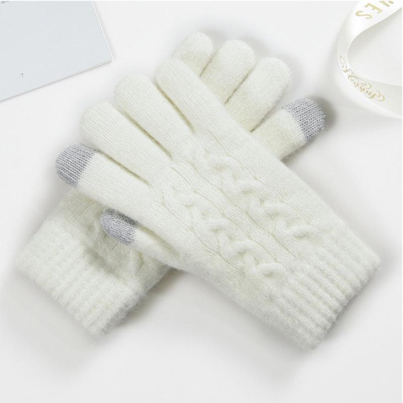 

Five Fingers Gloves Artificial Wool Women Solid Adult Autumn Winter Washable Soft Daily TouchScreen Knitted Double Thickness Warm Outdoor, Blue;gray