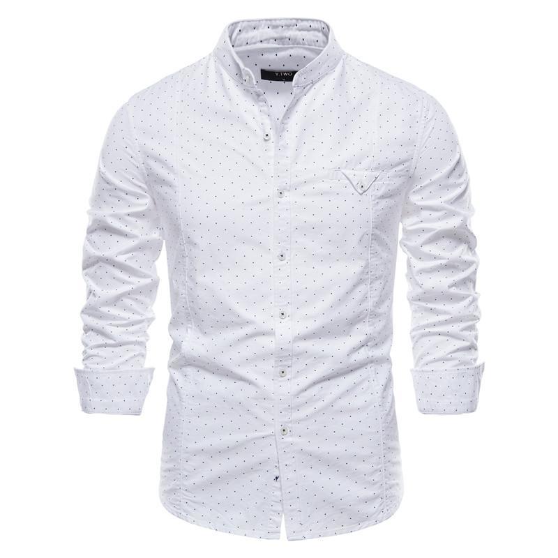 

Long Sleeve Dot Shirt Men Spring Stand Collar Cotton Shirts for Men Casual Social Business Men's Dress Shirts, White;black
