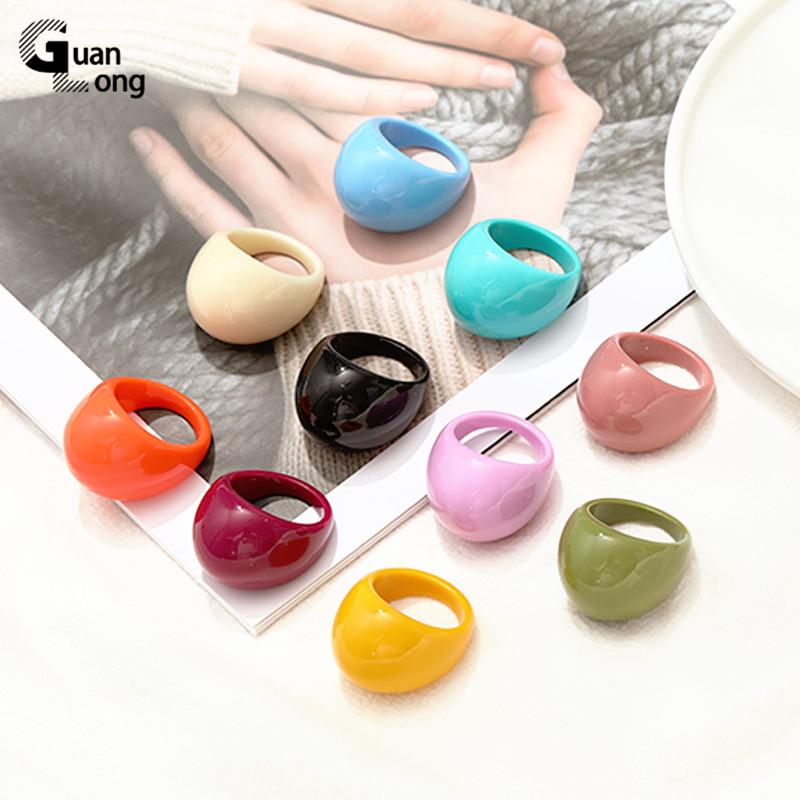 

Cluster Rings GuanLong 2021 Large Cute Acrylic For Girls Colorful Resin Finger Women Minimalist Multicolor Fashion Ring, Golden;silver