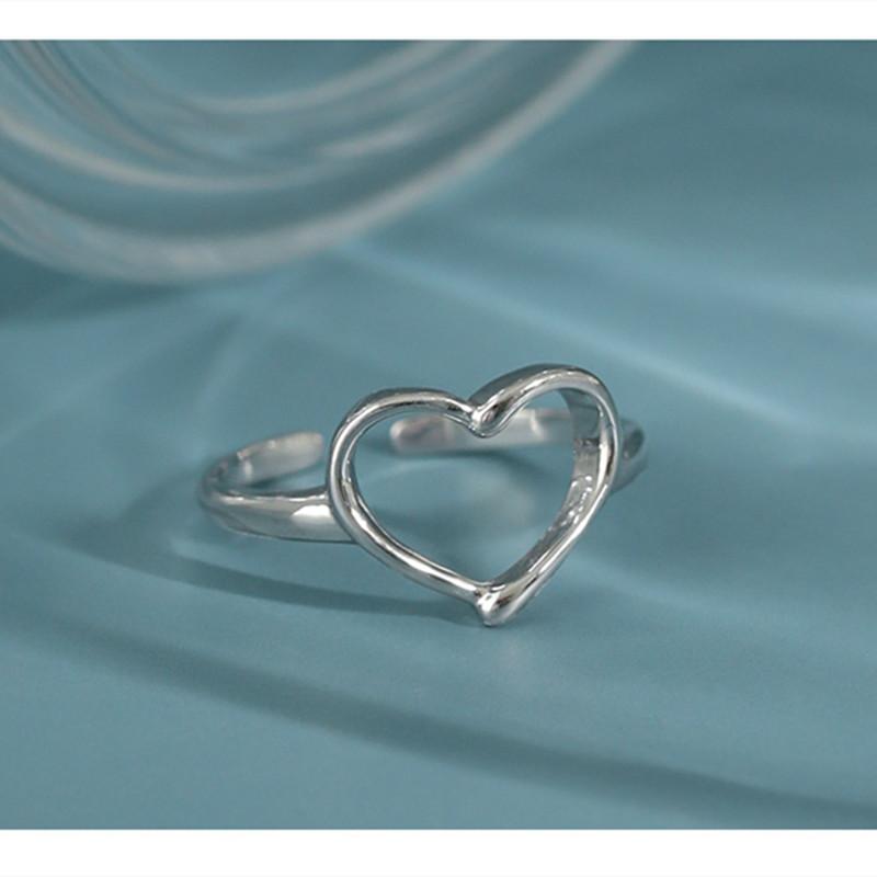 

Cluster Rings Cute 925 Sterling Silver Hollow Heart For Women Fine Jewelry, Fashion Adjustable Finger Ring Woman Gifts