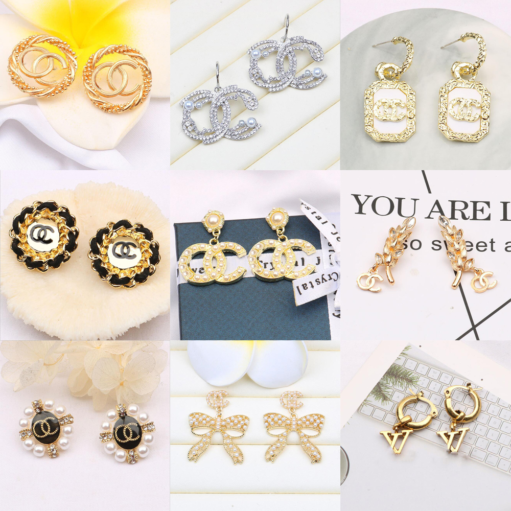 

18K Gold Plated Fashion Designers Letters Stud Earrings Luxury Brand Charm Women 925 Silver Crystal Rhinestone Pearl Earring for Wedding Jewerlry Accessories