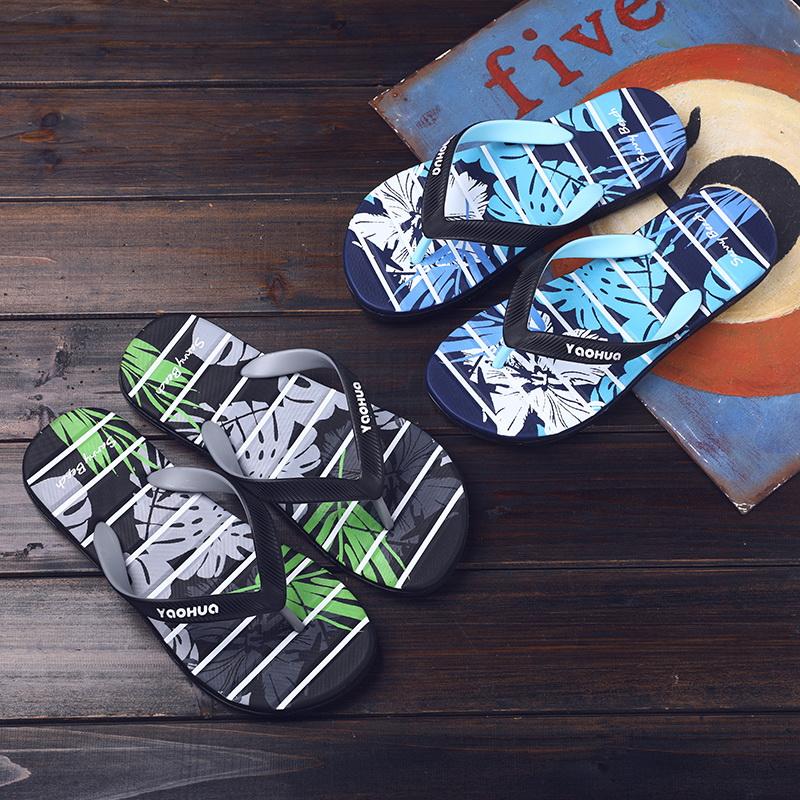 

Slippers 2021 Summer Fashion Flip Flops Pattern Men External Wear Non-slip Round Head Flat Sandals Sandy Beach Shoes, Black