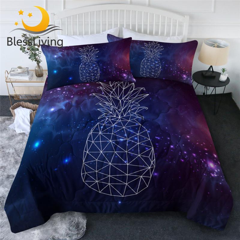 

BlessLiving Pineapple Summer Quilt Set 3D Print Starry Sky Air-conditioning Duvet Geometric Bed Cover Fruit Hipster Home Decor Comforters