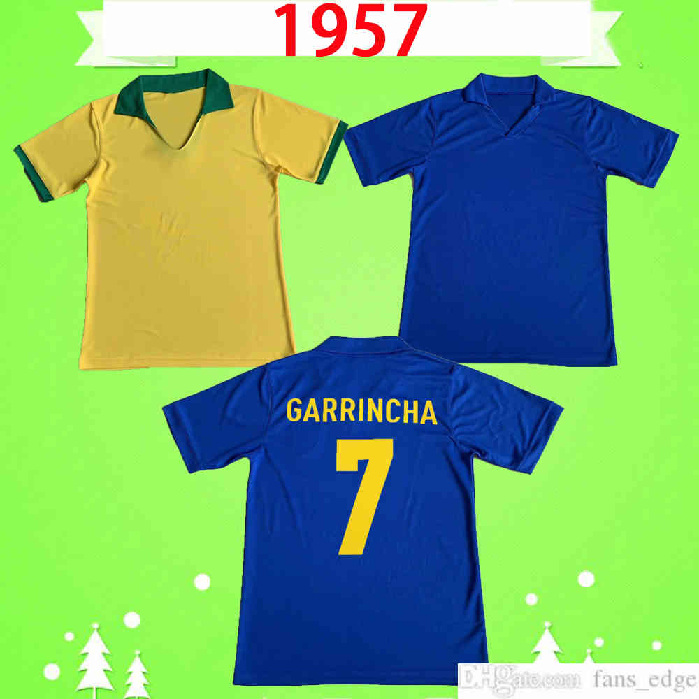 

1957 Brasil retro soccer jerseys #7 GARRINCHA Vintage Classic football shirt top Uniforms home away yellow blue top quality short sleeve