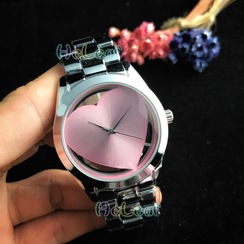 

Wristwatches Luxury Fashion Women Watches Silver Gold Round Stainless Steel Band Quartz Hollow Heart Watch Black Female Clock Montre Femme