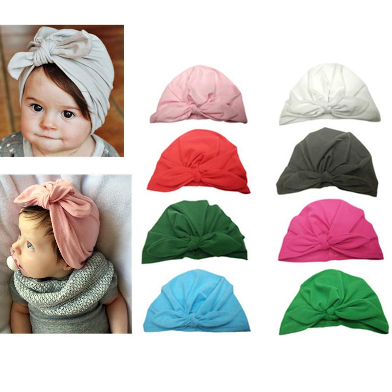 

Caps Hats Born Baby Girl Hat With Bowknot Turban Cotton Candy Color Solid Warm Beanie Stuff Accessories, Red