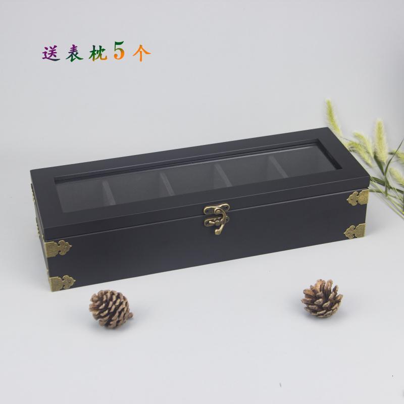 

Watch Boxes Cases Solid wood 5 pieces skylight storage mechanical display simple M4Z8, Black;blue