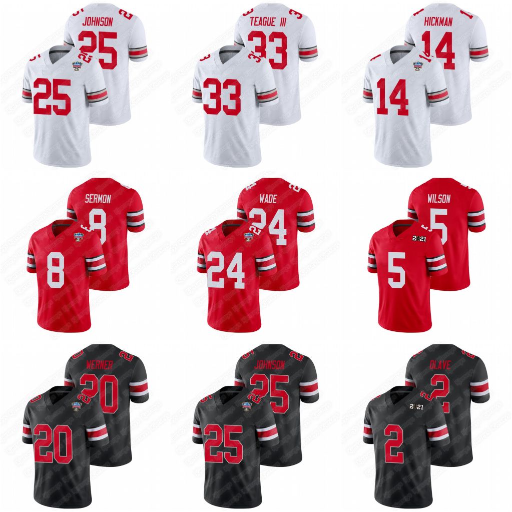 

2021 Ohio State Buckeyes Football Jersey Garrett Wilson Justin Fields George Teague III Chris Olave Julian Fleming Browning Wade Kid Harris Crowley Jerseys, 2021 /men's/red