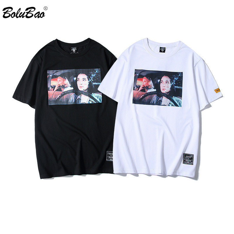

BOLUBAO Brand Men T-Shirts Fashion Summer Male T Shirts Men's Portrait Print Personality T Shirts Street Clothing 210518, Black