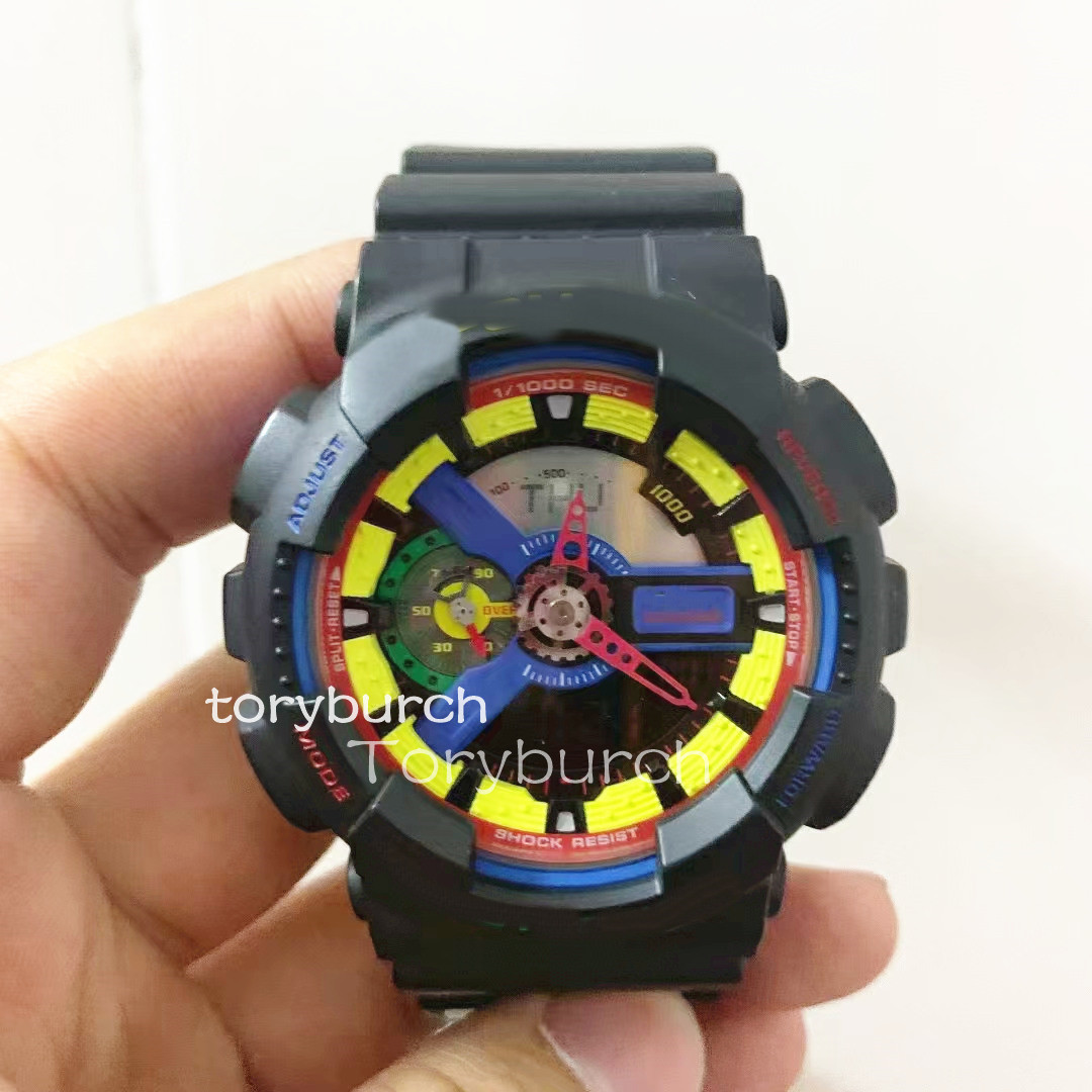 

2021 New fashion relogio masculino waterproof men's wristwatch Sport dual display GMT Digital LED reloj hombre Army Military watch, Orange