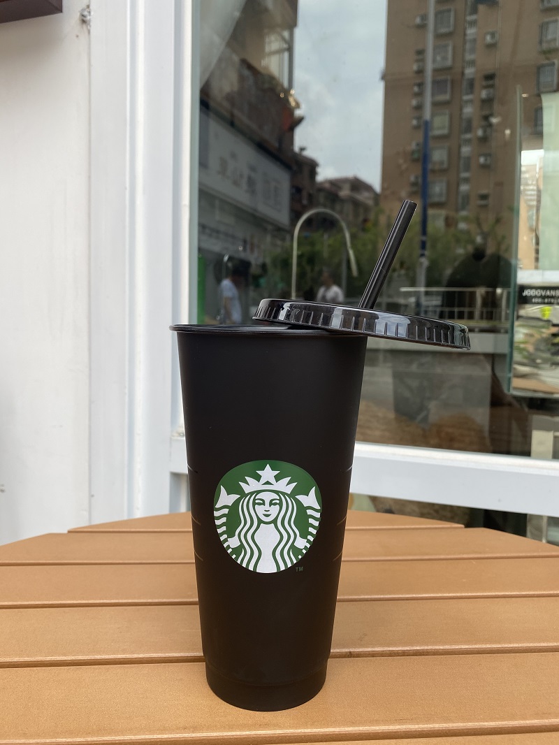 

Starbucks 24oz/710ml Plastic Tumbler Reusable Black Drinking Flat Bottom Cup Pillar Shape Lid Straw Mug