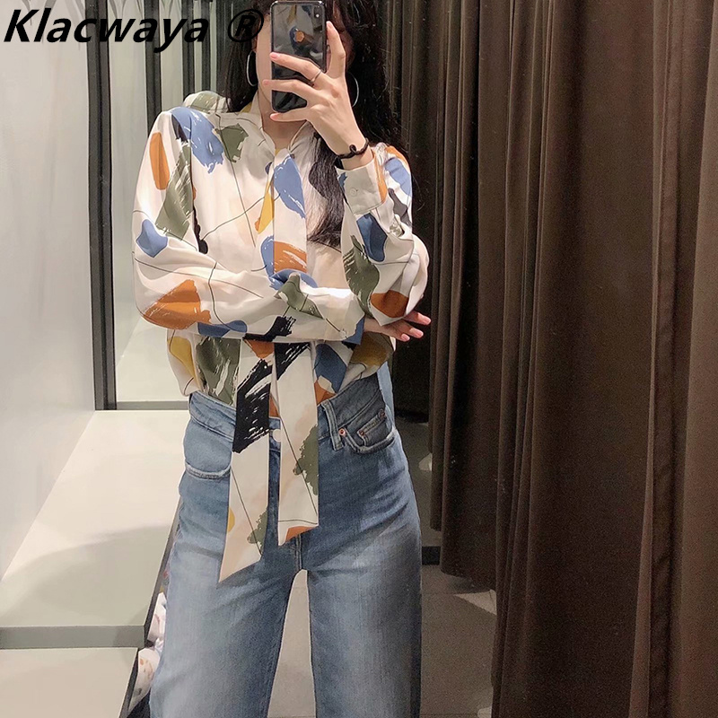 

Women Blouse Elegant Bow Tie Graffiti Shirts Fashion Long Sleeve Single Breasted Casual Shirt Tie-Dye Printed Tops 210521, Flower color