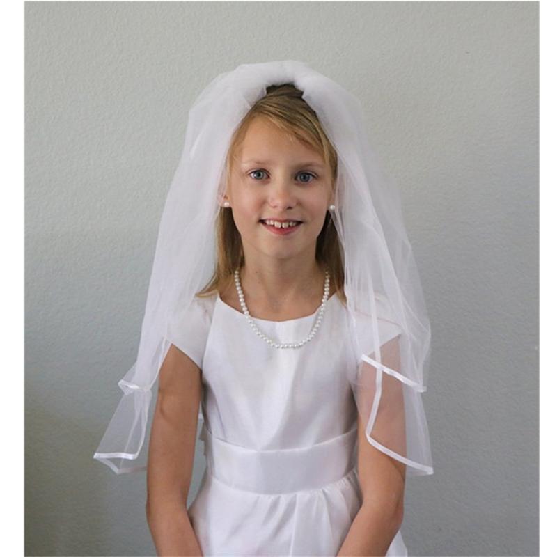 

Bridal Veils 2 Layer Short Wedding Flower Girls First Communion With Comb Satin Edge Children Kids Tulle Veil Voile Fille Velo De Novia, White