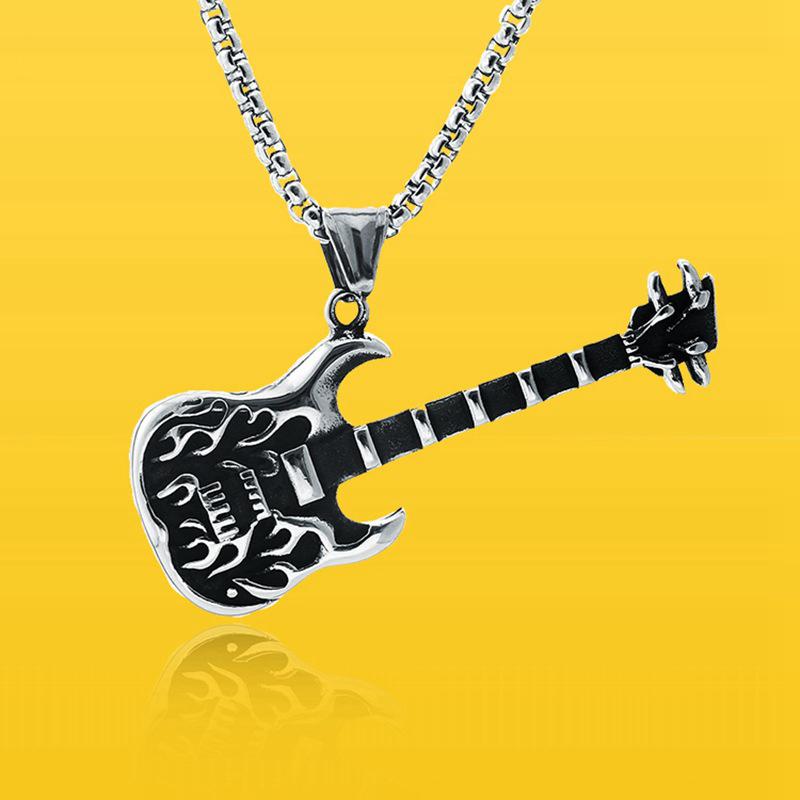 

Pendant Necklaces Hip-hop Rock Guitar Stainless Steel Chain Fashion Unisex Jewelry Accessories, Silver