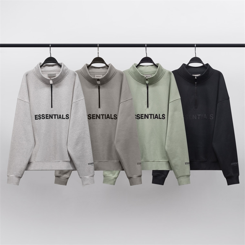 

Feel of God fog double line essentials fashion brand collar half zipper sweater men' and women' high street loose, Khaki