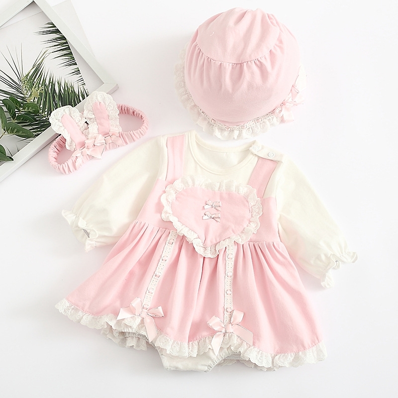 

Baby Girls Clothes Fake Two Pcs Romper Jump Skirt Toddler Ruffles Onesie 100% Cotton Sweet Heart Clothing 210529, Blue